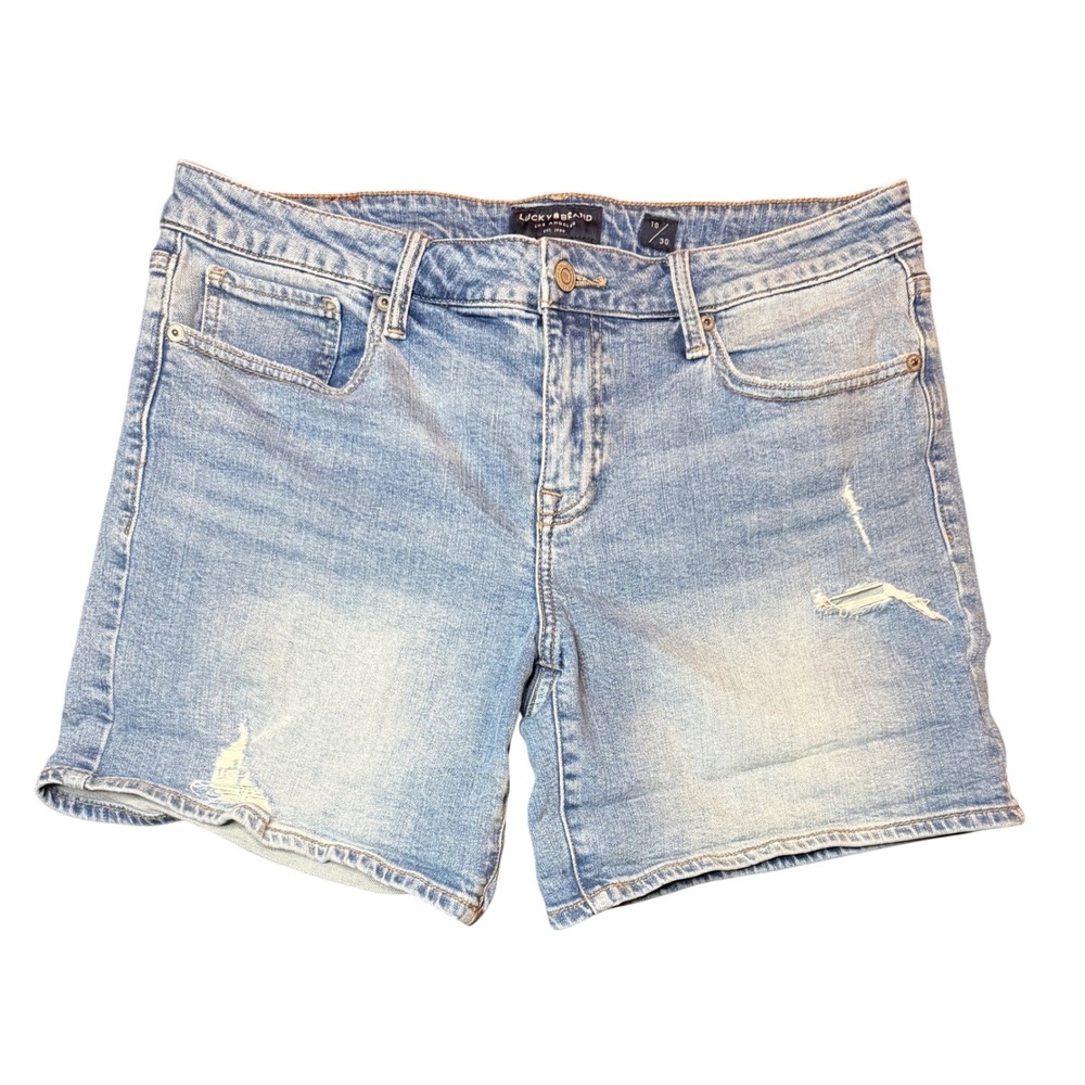 Lucky Brand The Roll Up Denim Shorts Womens 10/30 Blue Distressed Mid Rise